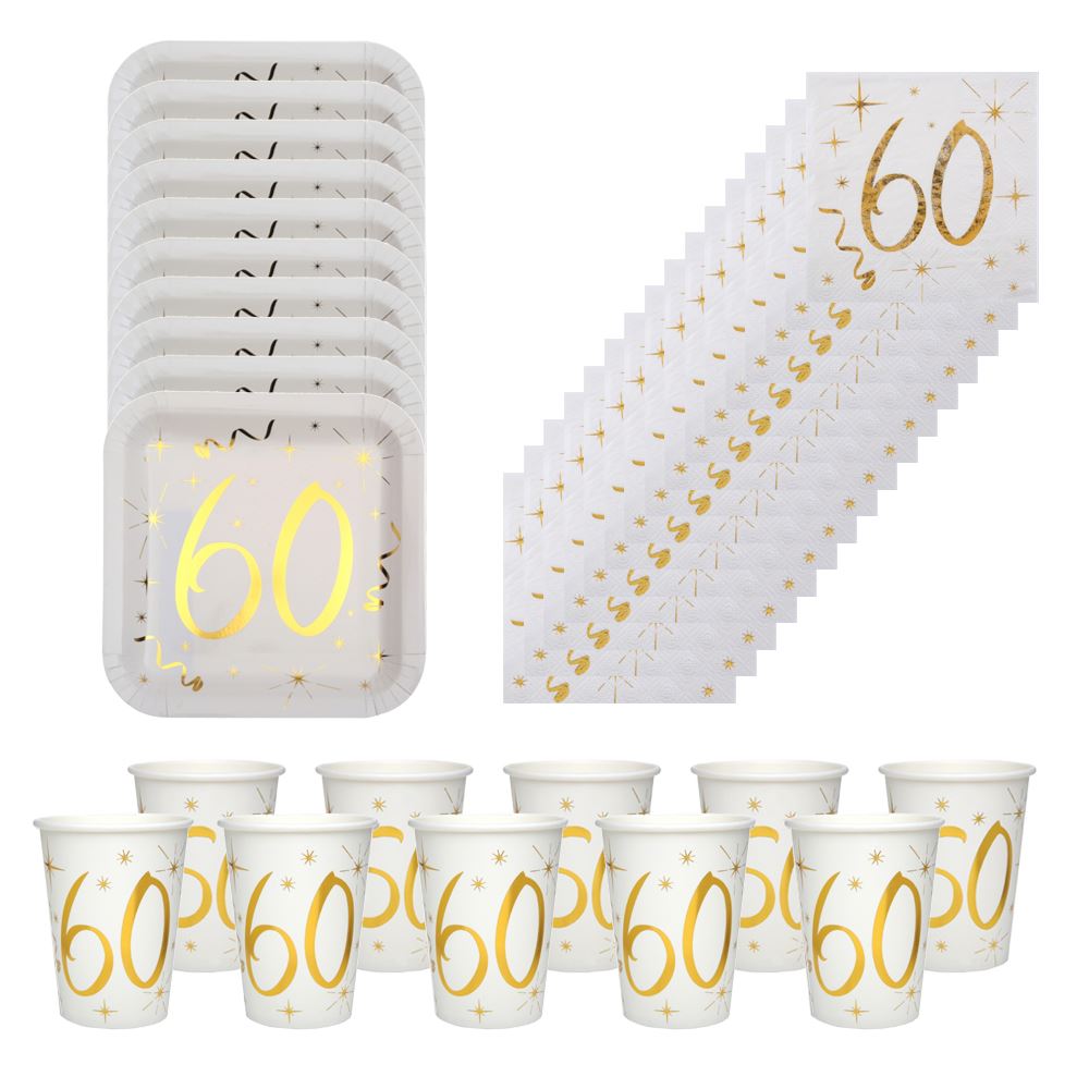 gold-60th-party-pack-with-plates-napkins-and-cups|LLGOLD60PP|Luck and Luck| 1