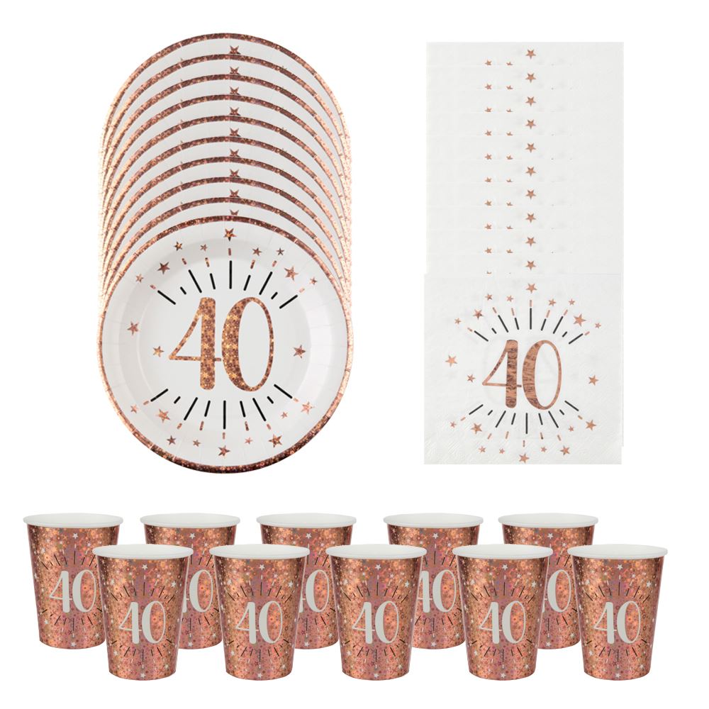 sparkle-rose-gold-age-40-party-pack-plates-napkins-and-cups|LLSPARKLEAGE40PP|Luck and Luck| 1