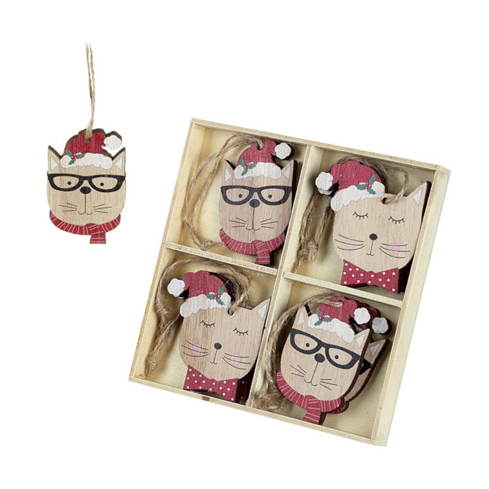 set-of-8-wooden-cats-in-hats-and-glasses-christmas-tree-decorations|TLA443|Luck and Luck| 3