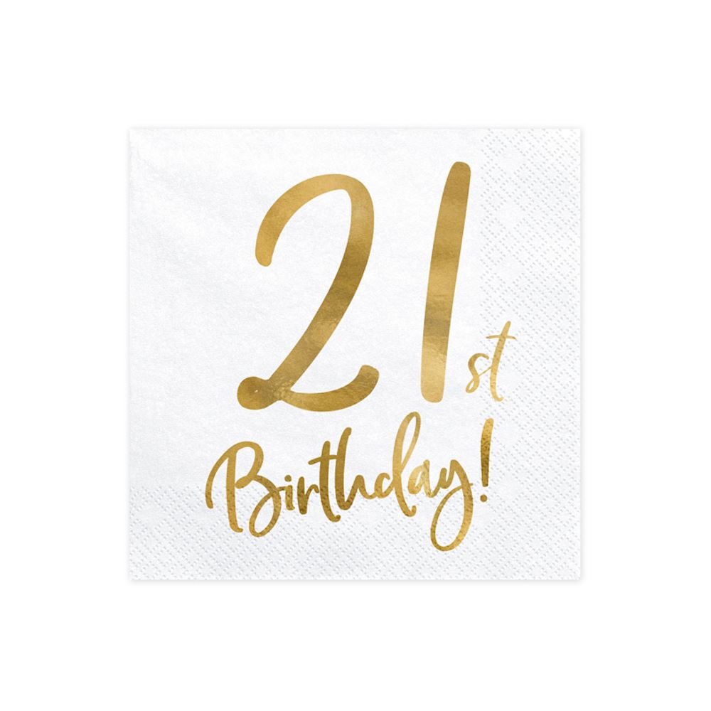 21st-birthday-white-gold-paper-party-napkins-x-20|SP33-77-21-008|Luck and Luck|2