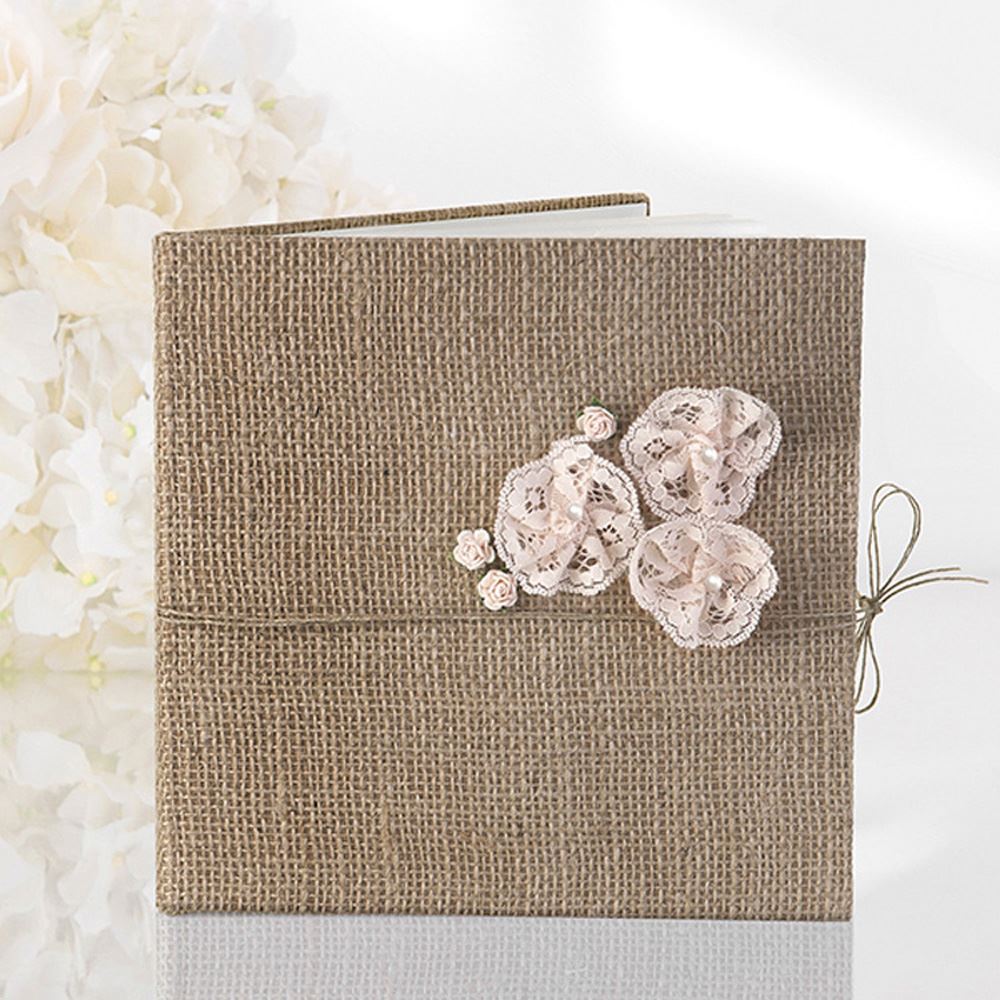 hessian-guest-book-flower-lace-design-22-pages-rustic-wedding|KWAP40|Luck and Luck| 1
