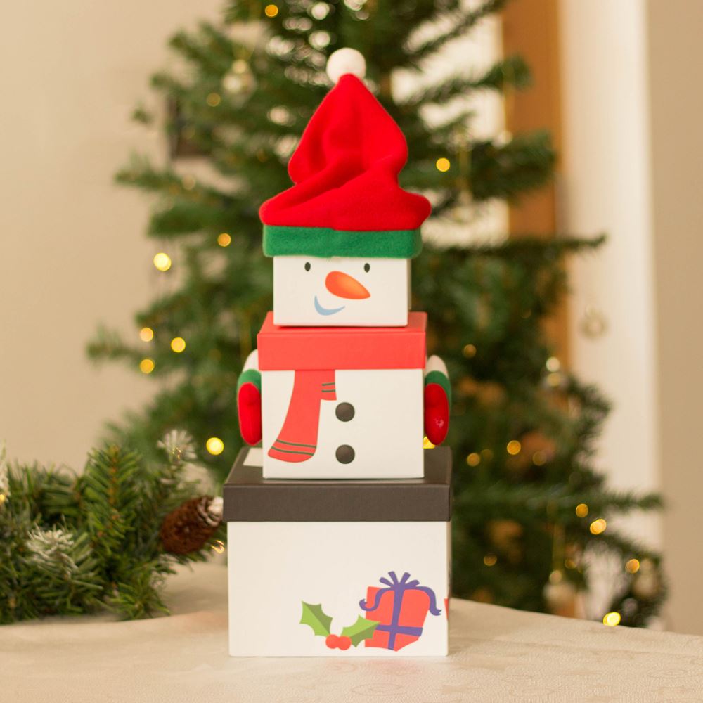 small-snowman-with-red-hat-stackable-christmas-boxes-3-pack|X-29493-BXC|Luck and Luck| 1