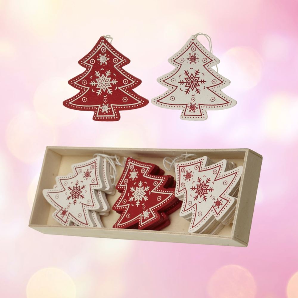 wooden-red-and-cream-trees-set-christmas-tree-decorations-x-12|XX800B|Luck and Luck| 1