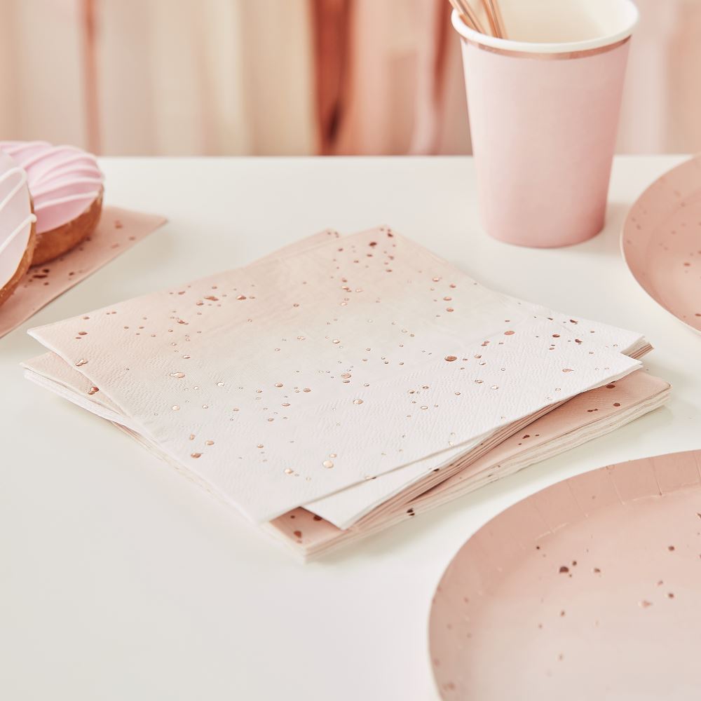 rose-gold-foiled-pink-ombre-paper-party-napkins-x-16|MIX115|Luck and Luck| 1