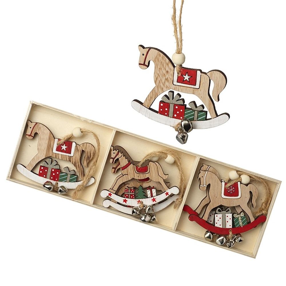 christmas-wooden-rocking-horse-bauble-set-with-bells-x-6|HHH100|Luck and Luck|2