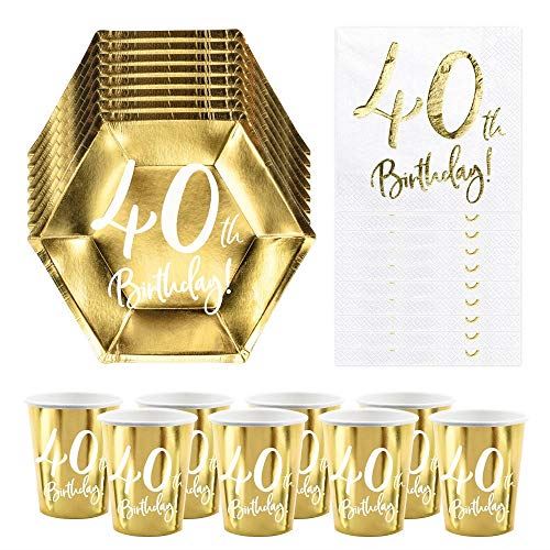 40th-birthday-party-pack-6-gold-plates-6-gold-paper-cups-20-paper-napkins|PP40THDECO|Luck and Luck| 1