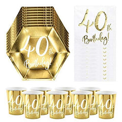 40th-birthday-party-pack-6-gold-plates-6-gold-paper-cups-20-paper-napkins|PP40THDECO|Luck and Luck| 1