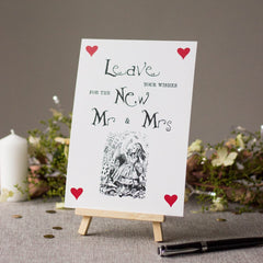 alice-in-wonderland-wedding-sign-leave-your-wishes-white-with-easel|STPWAIWL1LYW|Luck and Luck| 1