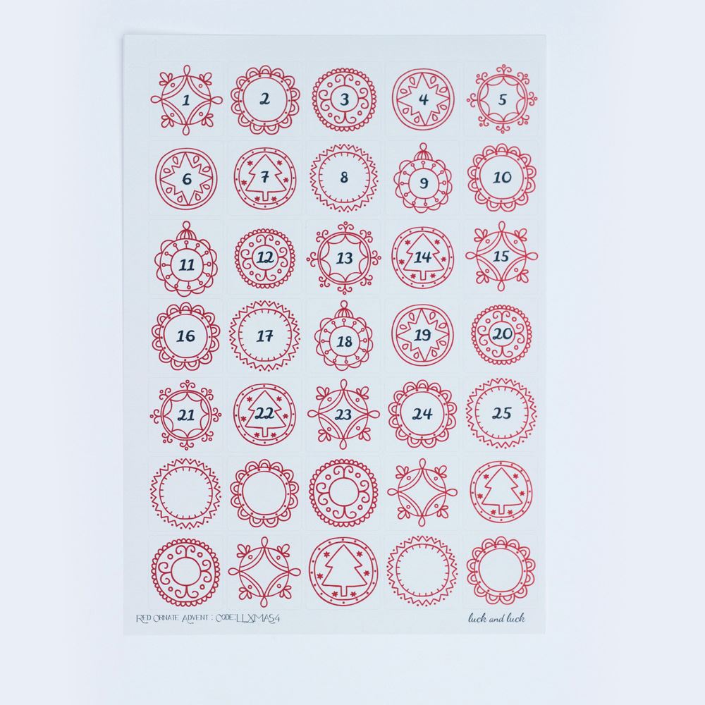 red-ornate-advent-christmas-stickers-x-35-craft-single-sheet|LLXMAS4|Luck and Luck| 3