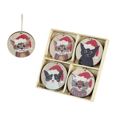 wooden-christmas-cats-in-hats-christmas-tree-baubles-decoration-x-8|TLA442|Luck and Luck| 3