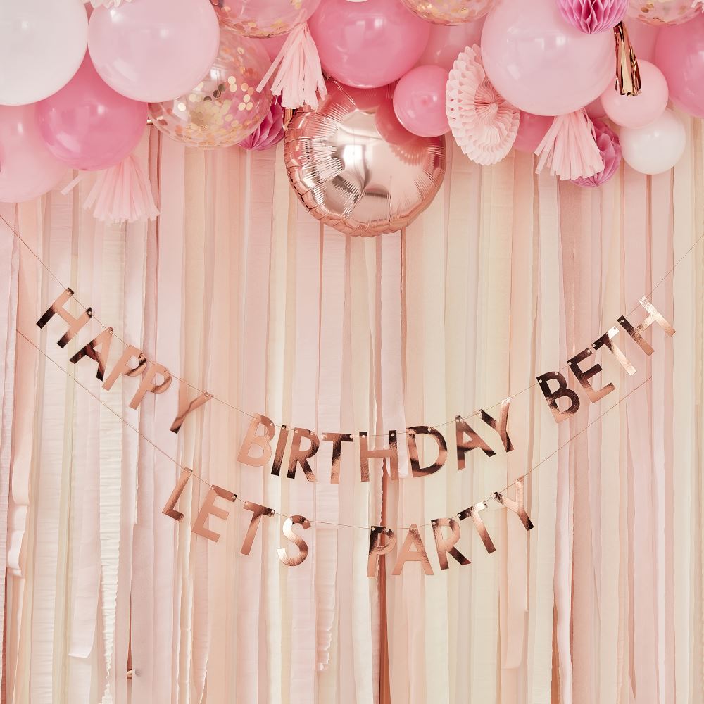 personalised-rose-gold-birthday-banner-garland-decorations-4m|MIX145|Luck and Luck| 1