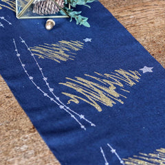 navy-christmas-table-runner-with-gold-tree-and-silver-stars-3m|82212|Luck and Luck| 1