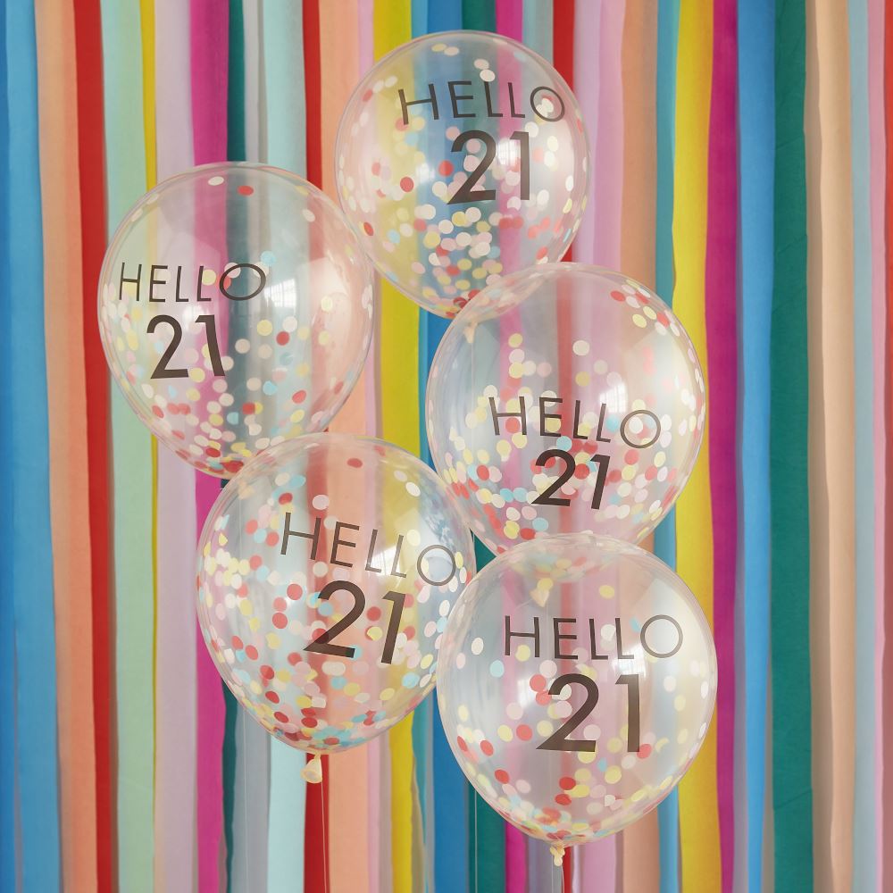 hello-21-rainbow-confetti-18th-birthday-balloons-x-5|MIX-641|Luck and Luck| 1