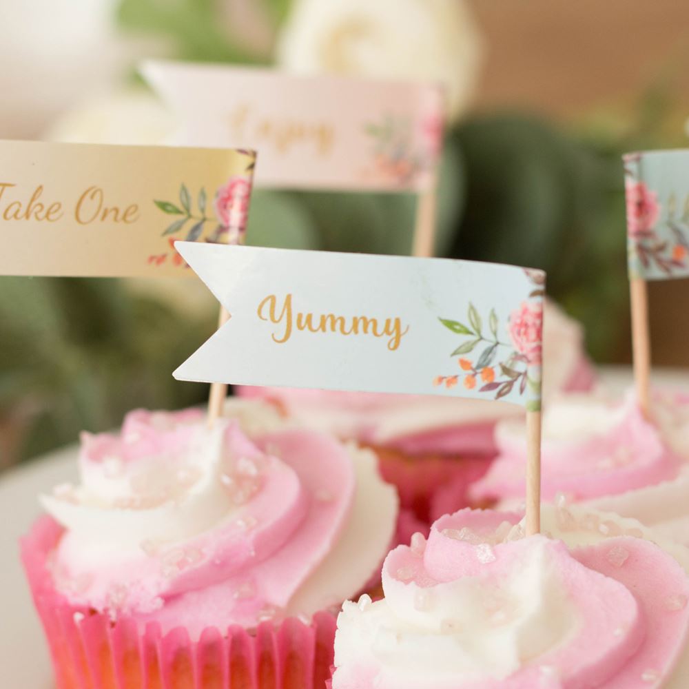 floral-cupcake-flags-set-of-12-party-picks|LLFLORALFLAGPICKS|Luck and Luck| 1