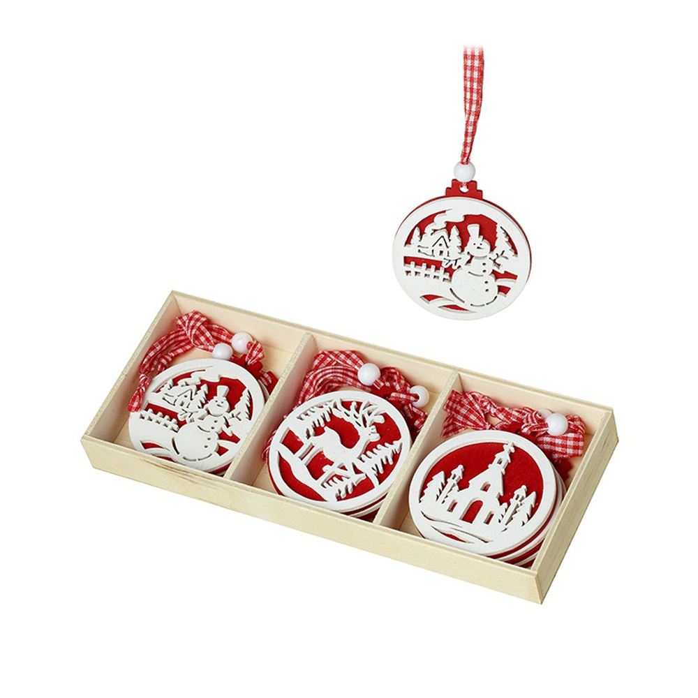 wooden-set-of-christmas-tree-hanging-decorations-red-and-white-x-9|PEA175|Luck and Luck|2