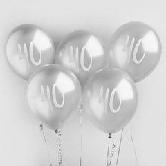 silver-40-birthday-party-balloons-x-5-40th-birthday-decorations|HBMM124|Luck and Luck| 1