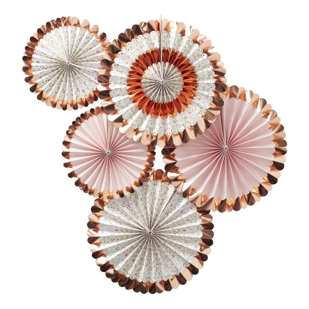 rose-gold-floral-paper-fan-decorations-ditsy-floral-pack-of-5|DF-810|Luck and Luck|2