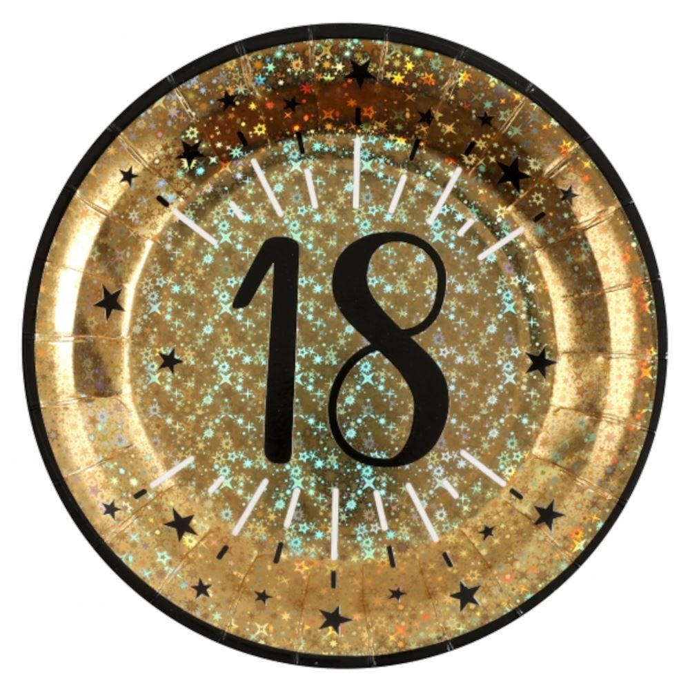 black-andgold-age-18th-birthday-paper-plates-x-10|678900000018|Luck and Luck| 1