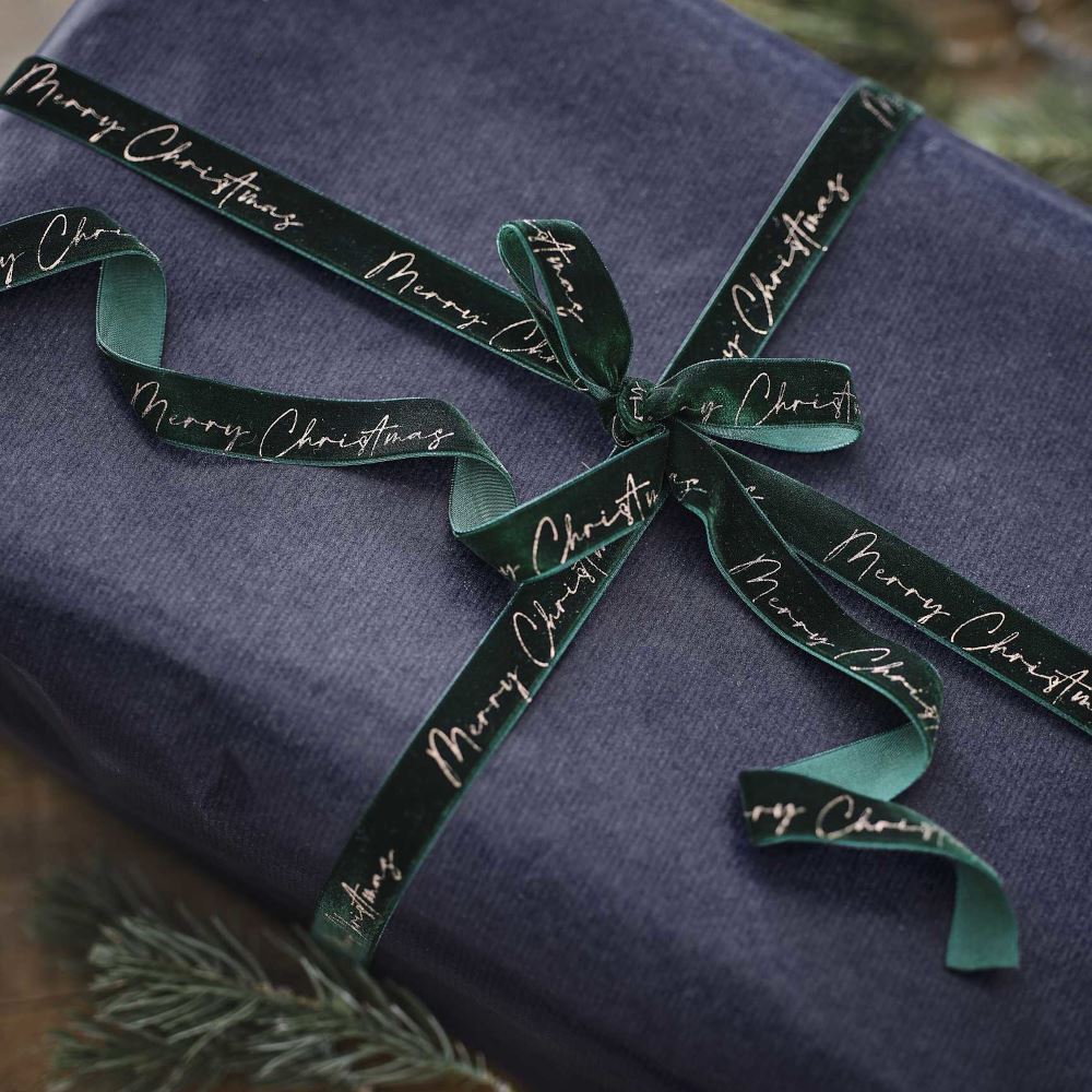 green-velvet-merry-christmas-ribbon-6m|VEL-126|Luck and Luck| 1
