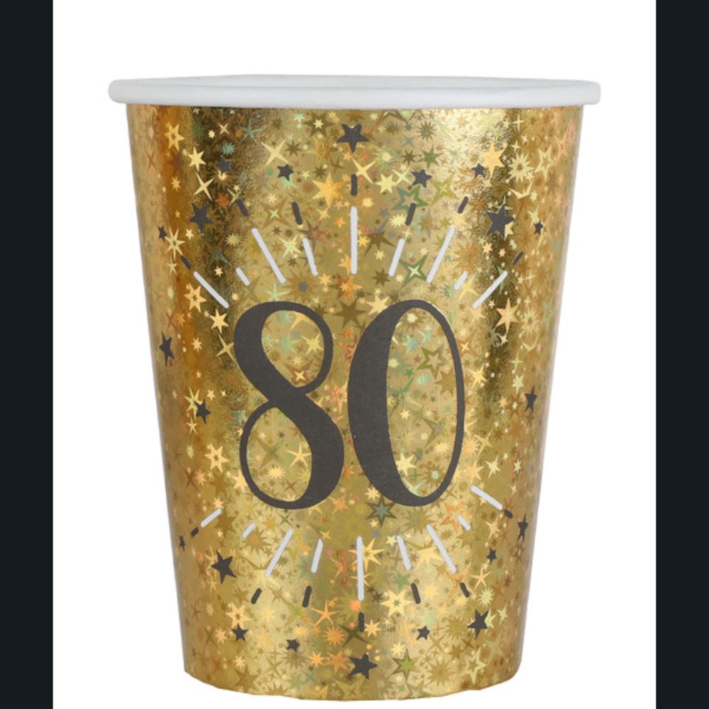 Black and Gold Age 80 Paper Party Cups x 10|678800000080|Luck and Luck| 1