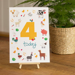 farmyard-animals-age-4-birthday-sign-and-easel|LLSTWFARM4A4|Luck and Luck| 1