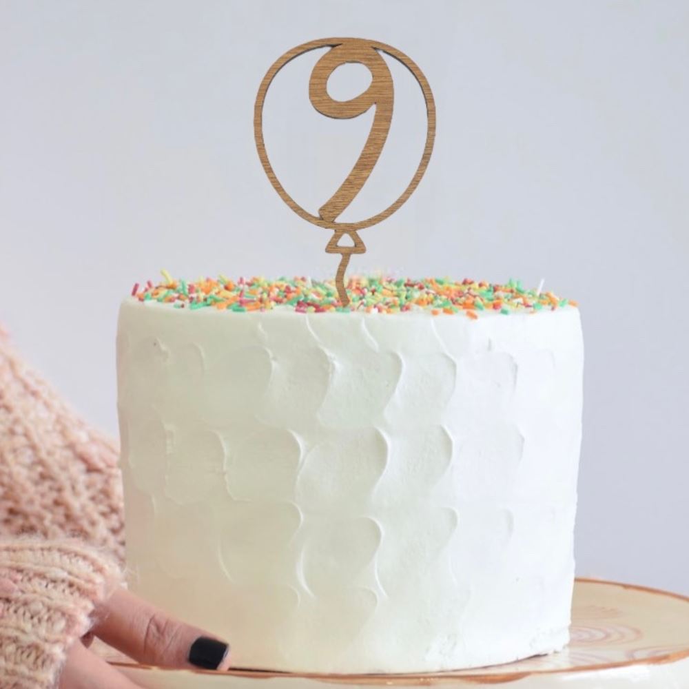 oak-veneer-number-9-balloon-birthday-cake-topper|LLWWBALLOON9CTO|Luck and Luck| 1