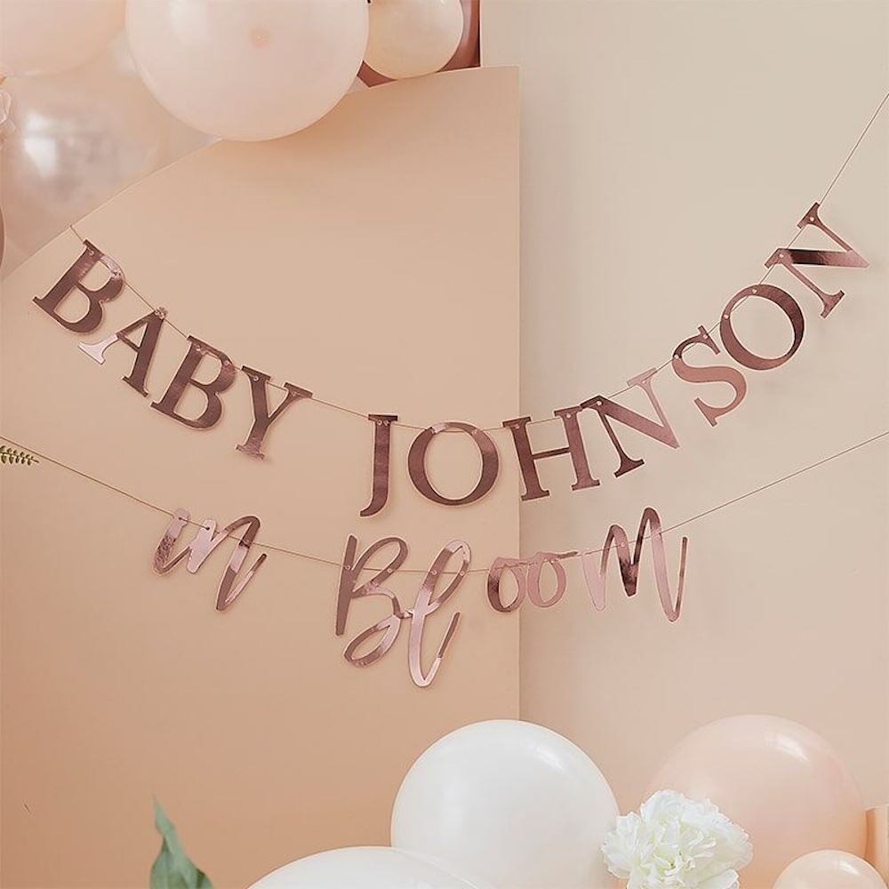 customisable-rose-gold-baby-shower-bunting-baby-in-bloom|BL-115|Luck and Luck| 1