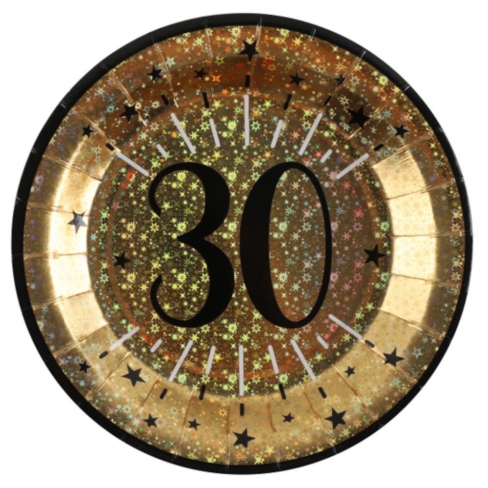 black-and-gold-age-30th-birthday-paper-plates-x10|678900000030|Luck and Luck| 1