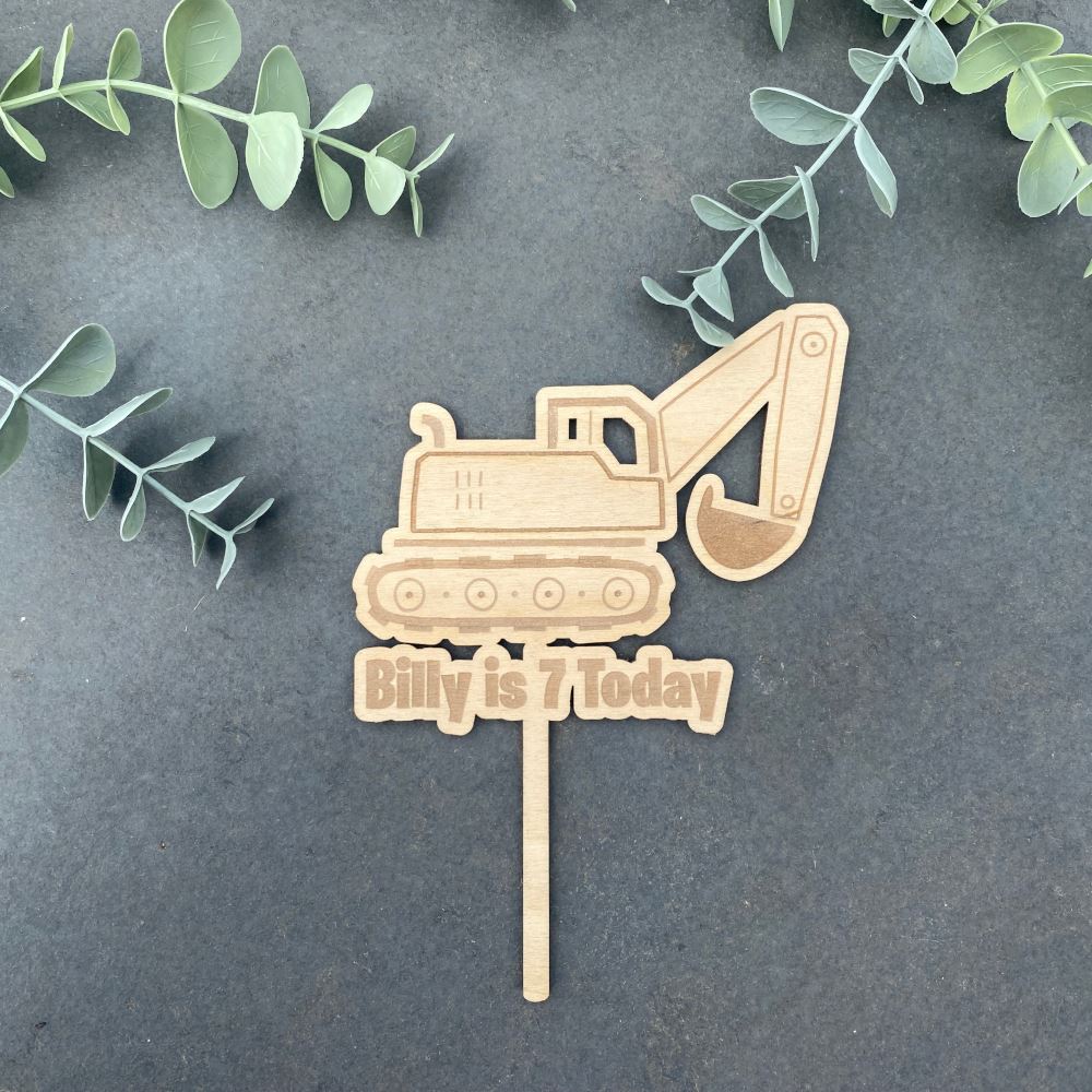 personalised-wooden-digger-birthday-cake-topper-design-2|LLWWDIGCTPD2|Luck and Luck| 3