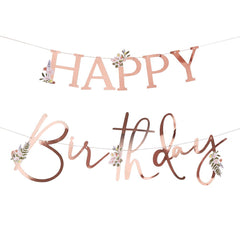 floral-rose-gold-happy-birthday-banner-bunting-4m-with-flowers|TEA621|Luck and Luck|2