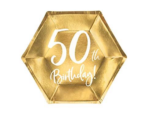 gold-50th-birthday-party-paper-plates-partyware-tableware-20cm-x-6|TPP7350019M|Luck and Luck| 1