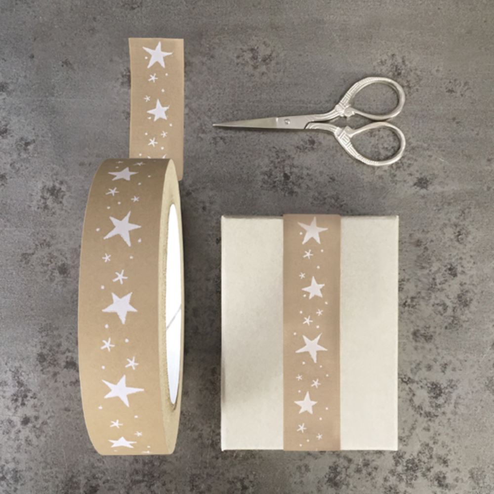 east-of-india-eco-kraft-tape-white-stars-50m-christmas|4763|Luck and Luck| 1