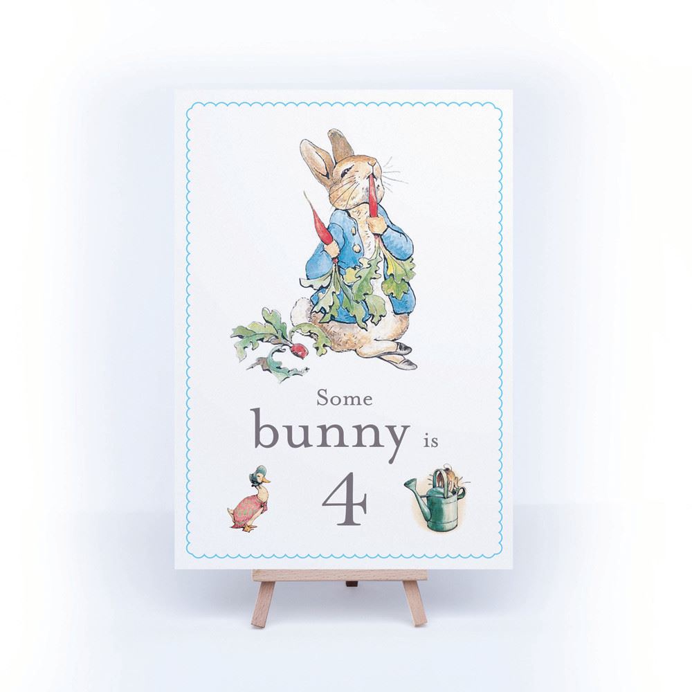 peter-rabbit-some-bunny-is-4-card-and-easel-4th-birthday-decoration|LLSTWPR4A4|Luck and Luck|2