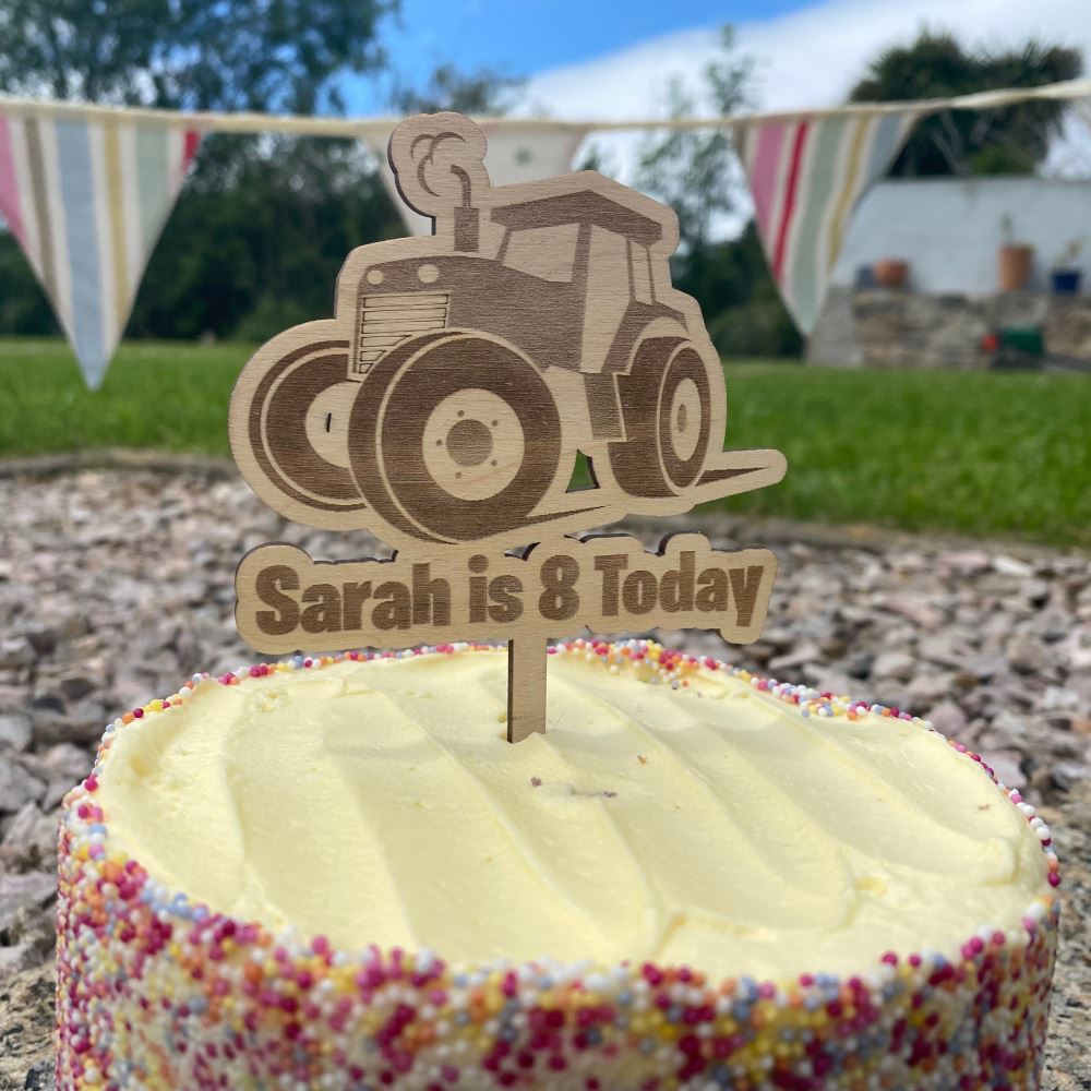 wooden-personalised-tractor-birthday-cake-topper-design-2|LLWWTRACCTPD2|Luck and Luck| 1