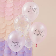 pearlised-pink-and-shell-mermaid-confetti-balloon-bundle-x-5|MER-107|Luck and Luck| 1
