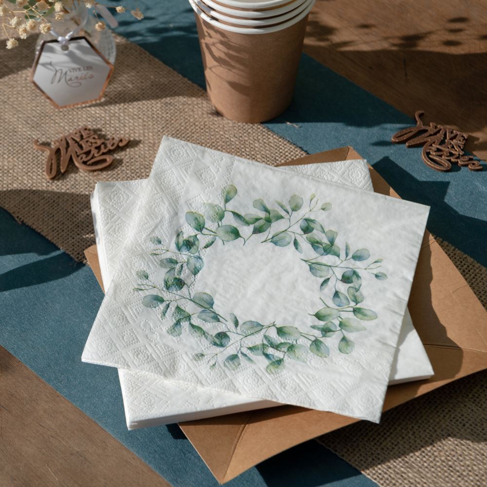 white-and-green-botanical-wreath-paper-napkins-x-20|785400000010|Luck and Luck| 1
