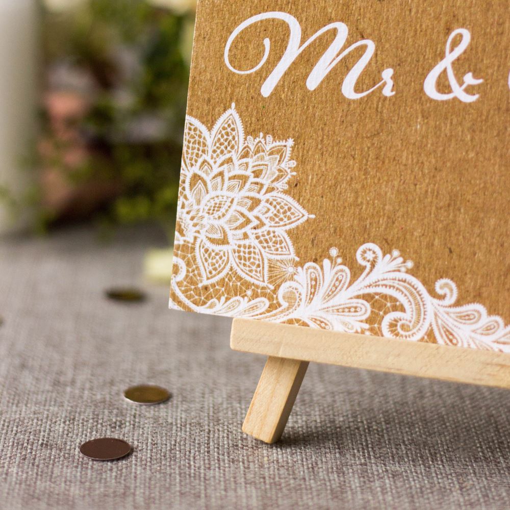 leave-your-wishes-rustic-wedding-sign-brown-with-white-lace-design-and-easel|LLSTWLACELYW|Luck and Luck|2