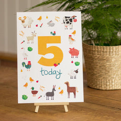 farmyard-animals-age-5-birthday-sign-and-easel|LLSTWFARM5A4|Luck and Luck| 1