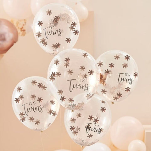it-s-twins-rose-gold-flower-confetti-balloons-x-5|BL-129|Luck and Luck| 1