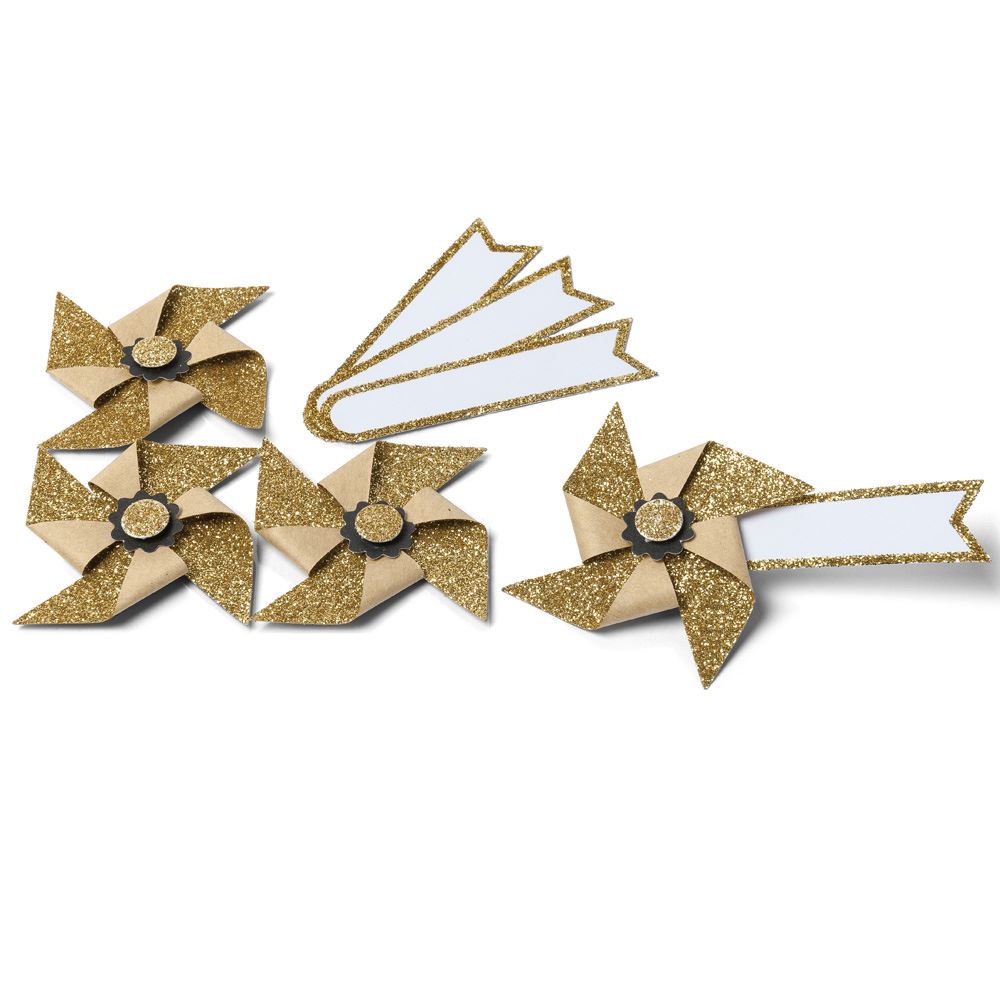 mini-gold-glitter-pinwheel-name-places-tags-set-of-4-wedding-gift-tags|76106|Luck and Luck| 1