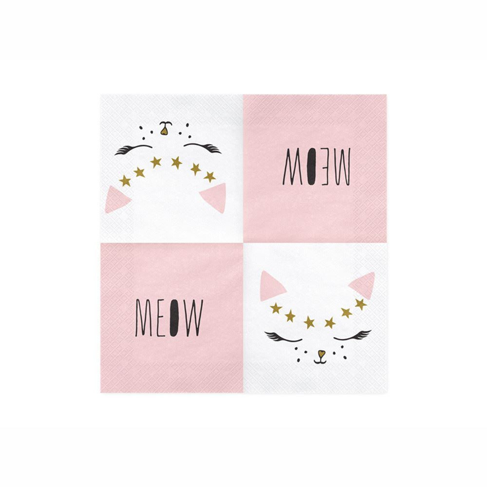 cute-meow-kitty-cat-paper-party-napkins-33x33cm-x-20|SP33-50|Luck and Luck|2