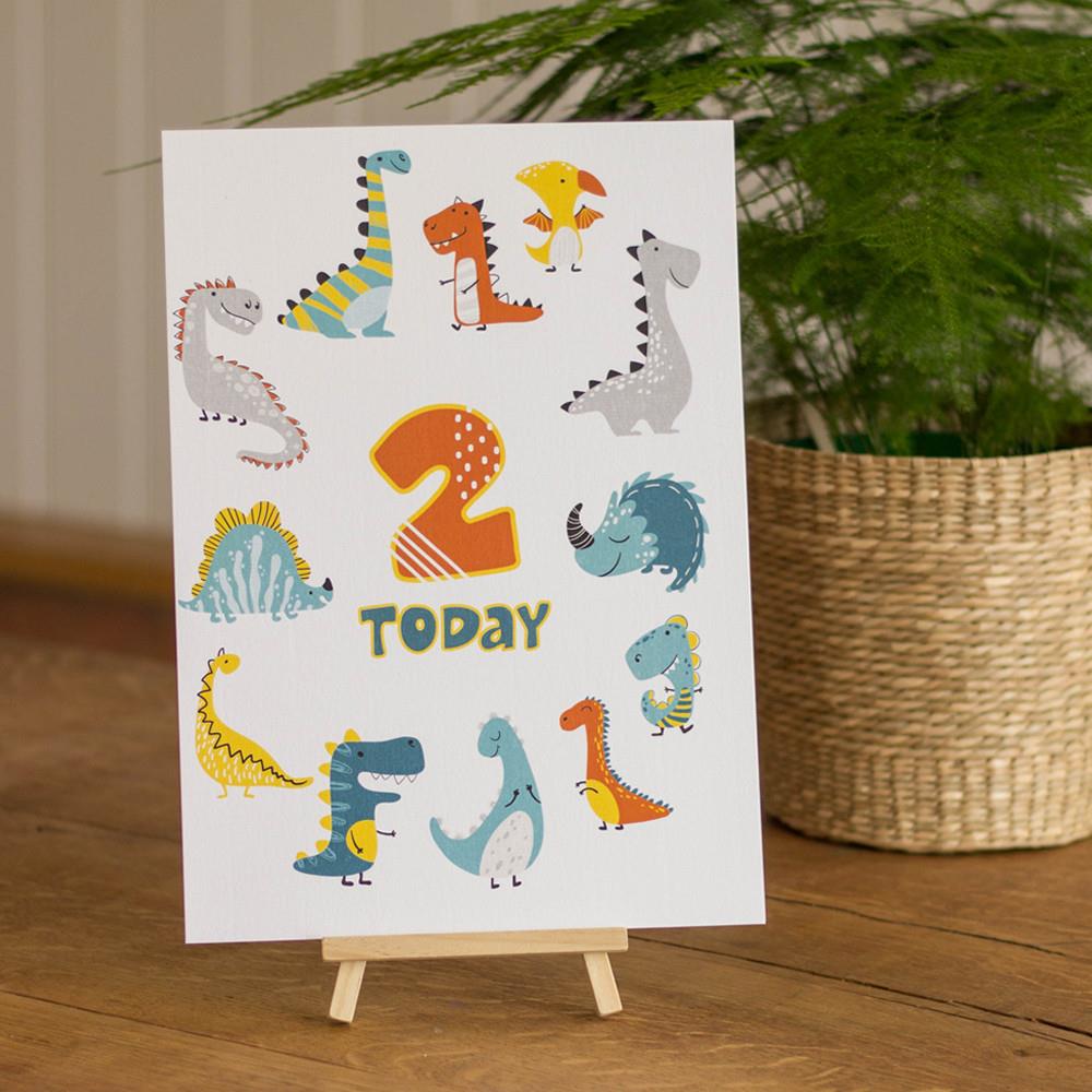 dinosaur-birthday-age-2-sign-and-easel|LLSTWDINO2A4|Luck and Luck| 1