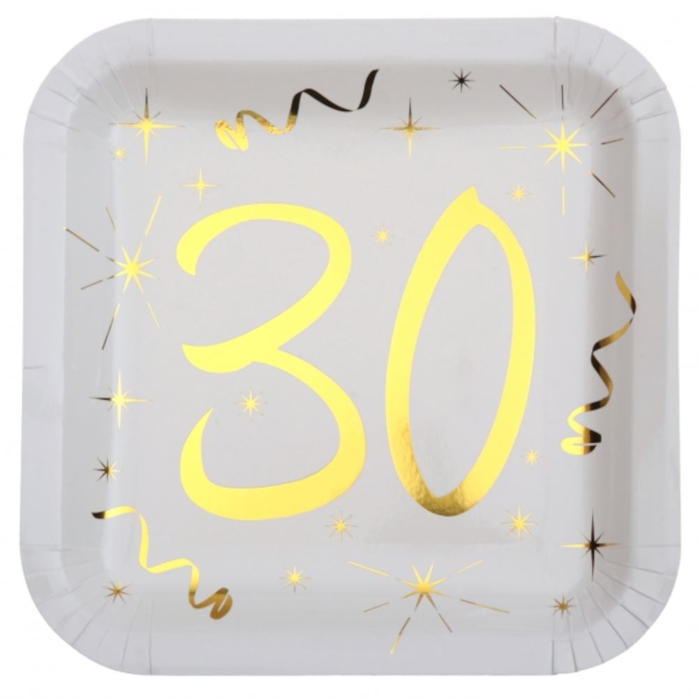age-30th-birthday-gold-square-paper-plates-x-10|615600000030|Luck and Luck| 1