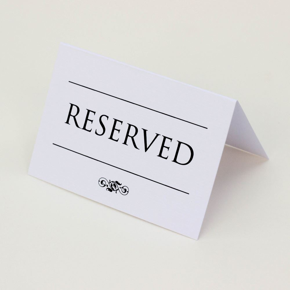 reserved-wedding-card-set-of-4-reserved-signs-white-and-black-traditional|LLRESWTRAD2|Luck and Luck| 4