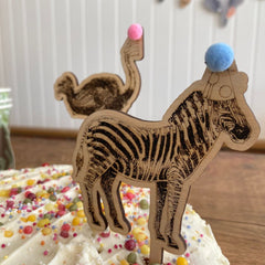 4-animals-in-party-hats-cake-topper-zebra-gorilla-ostrich-and-name|LLWWAPHCTX4D2|Luck and Luck| 3