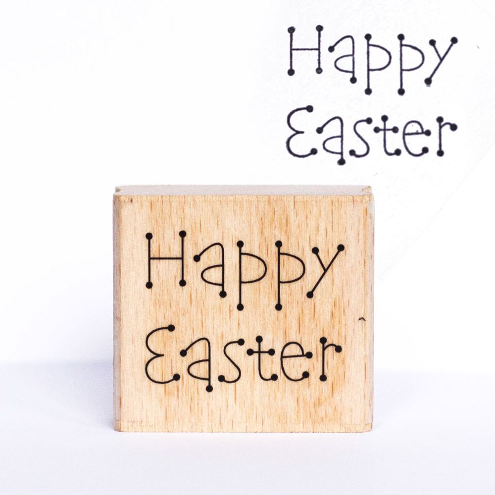dotted-happy-easter-wood-mounted-rubber-craft-stamp|7025A|Luck and Luck|2
