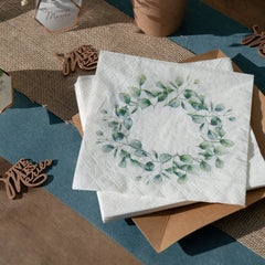 white-and-green-botanical-wreath-paper-napkins-x-20|785400000010|Luck and Luck|2
