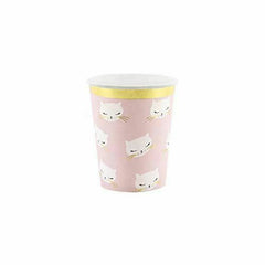 pink-paper-party-cups-with-cat-kitten-design-x-6|KPP42|Luck and Luck|2