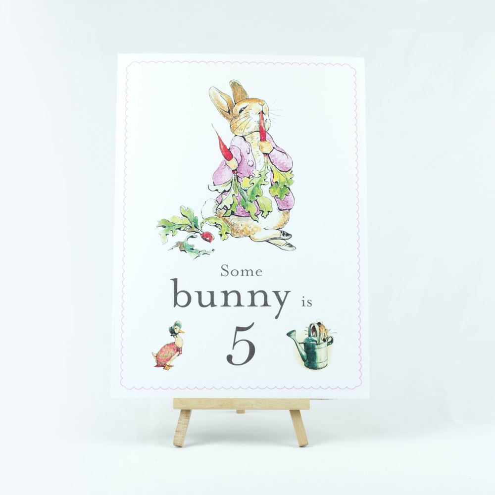 flopsy-rabbit-some-bunny-is-5-card-easel-peter-rabbit-fifth-birthday|STWFLOPSY5A4|Luck and Luck|2