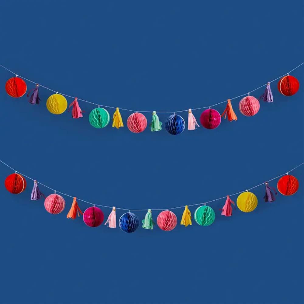 tassel-and-paper-honeycomb-diwali-festival-hanging-garland-2m|HBHD104|Luck and Luck|2